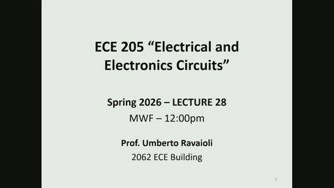 Thumbnail for ECE 205 Spring 2026 - Lecture 28