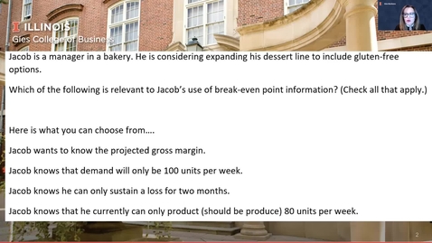 Thumbnail for ACCY 503 Cost Volume Profit Conceptual Quiz Week 4 MOOC 1 Video Review of Quiz Question