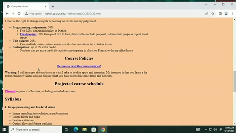 Thumbnail for Computer Vision (CS 543 A) Fall 2023
