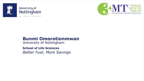 Thumbnail for entry Bunmi Omorotionmwan, winner of the University of Nottingham's 3 Minute Thesis competition 2018