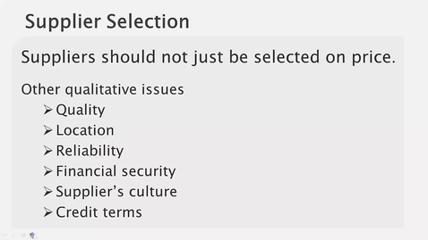 Thumbnail for Supplier Selection - Technical Recap