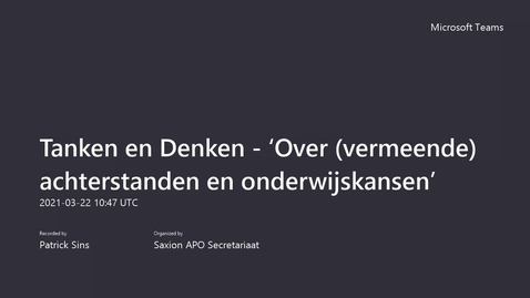 Thumbnail for entry Tanken en Denken - ‘Over (vermeende) achterstanden en onderwijskansen’