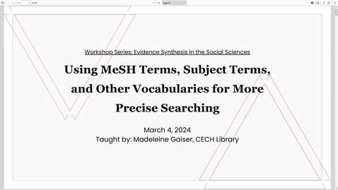 Thumbnail for Evidence Synthesis in the Social Sciences: MeSH Terms, Subject Terms, and Controlled Vocabularies