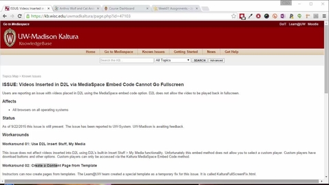 Thumbnail for ISSUE: Videos Inserted in D2L via MediaSpace Embed Code Cannot Go Fullscreen