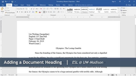 Thumbnail for 11 - Putting in the Document Heading: Formatting a Research Paper (Windows)