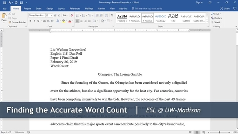 Thumbnail for entry 12 - Finding the Accurate Word Count: Formatting a Research Paper (Windows)