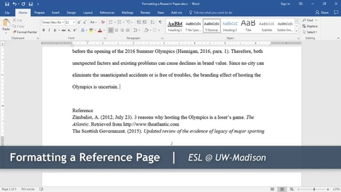 Thumbnail for 13 - Formatting a Reference Page: Formatting a Research Paper (Windows)