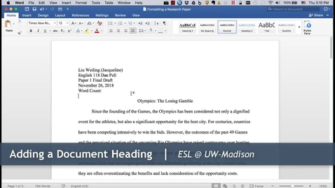 Thumbnail for 11 - Add Document Information: Formatting a Research Paper (Mac)