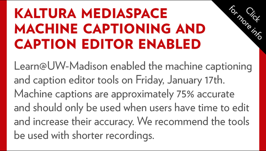 Machine captioning and caption editor enabled in Kaltura MediaSpace