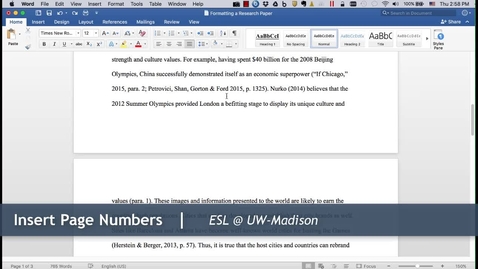 Thumbnail for 9 - Insert Page Numbers: Formatting a Research Paper (Mac)