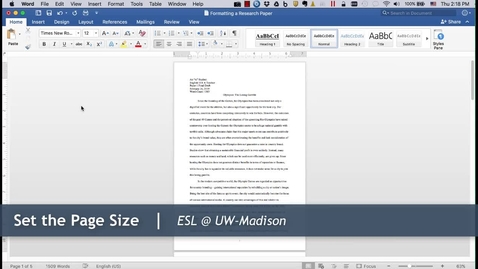 Thumbnail for 2 - Set Page Size: Formatting a Research Paper (Mac)