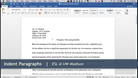 Thumbnail for 5 - Indent Paragraphs: Formatting a Research Paper (Mac)