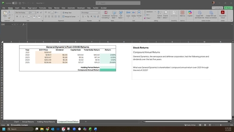 Thumbnail for EMBA Practice 1.1 Stock Returns -- Compound Annual Return