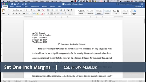 Thumbnail for entry 3 - Set Margins: Formatting a Research Paper (Mac)