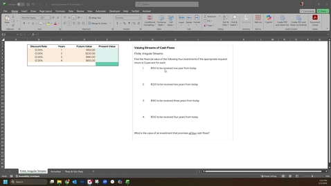Thumbnail for EMBA Practice 1.2 | Valuing Streams of Cash Flows -- Finite, Irregular Streams