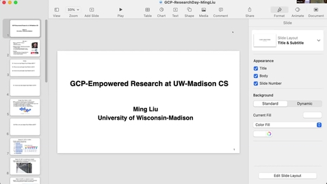 Thumbnail for GCP Research Day, March 7th 2024. Dr. Liu's Presentation from UW Madison- Computer Sciences