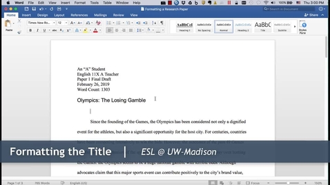 Thumbnail for 10 - Format the Title: Formatting a Research Paper (Mac)