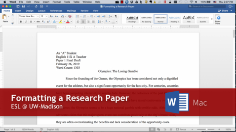 Thumbnail for 1 - Introduction: Formatting a Research Paper (Mac)
