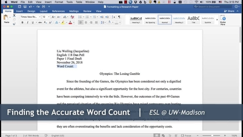 Thumbnail for 12 - Finding the Accurate Word Count: Formatting a Research Paper (Mac)