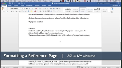Thumbnail for 13 - Formatting References Page: Formatting a Research Paper (Mac)
