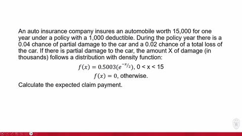 Thumbnail for WSB - Actuarial Science 4 - Mod 6 - Sample Problems 3