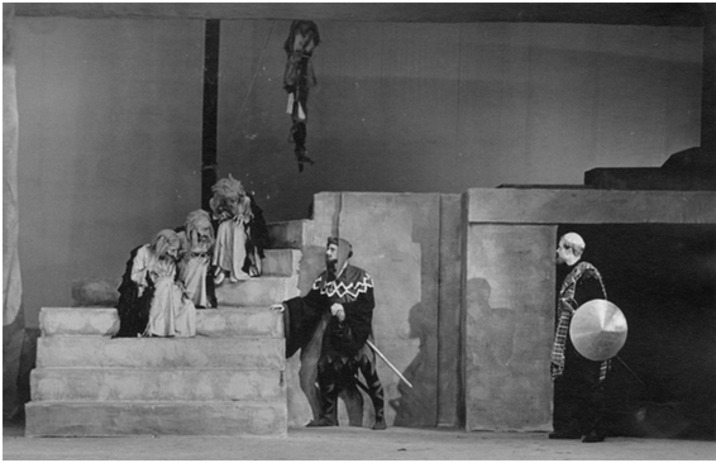Figure 2. A Still from the Canterbury University Production of Macbeth in July 1946, courtesy of the Alexander Turnbull Library, Wellington, New Zealand (ref PA1-q-172-02-1).