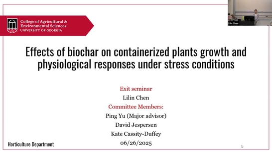 Lilin Chen, Effect of biochar on containerized plants growth and physiological response under stress conditions
