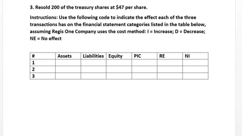Thumbnail for Module 5 Viideo 4 Cost Method for Treasury Stock
