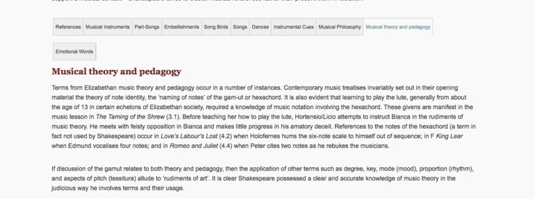 One of the many essays on Music in Shakespeare (http://www.shakespeare-music.hull.ac.uk/introduction/#theory), lacking citations and including unsupported and imprecise information.
