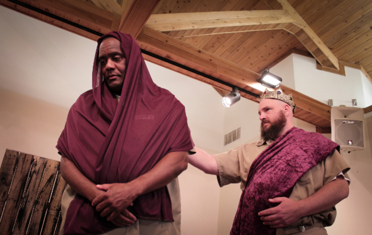 Figure 6. Michael Malavenda as King Antiochus and Charles Young as his Daughter. Photo credit: Holly Stone. Figure 6. Michael Malavenda as King Antiochus and Charles Young as his Daughter. Photo credit: Holly Stone.