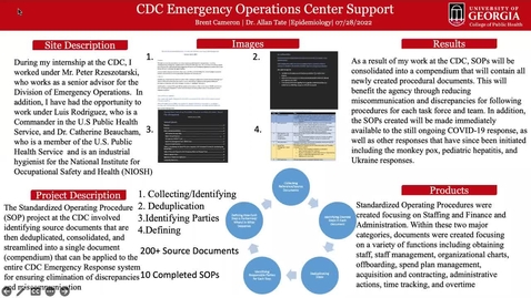 Thumbnail for entry Cameron Brent-Epidemiology- Standard Operating Procedures and Their Importance in Communication- E-poster