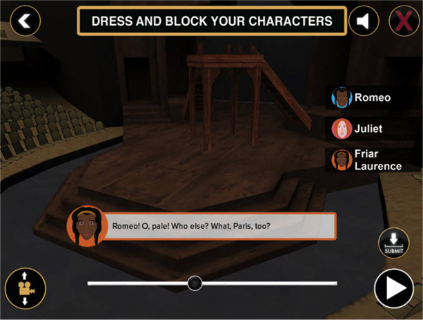 Figure 1. The interface for costuming avatars and moving them through three dimensional models of the Stratford Festival's stages