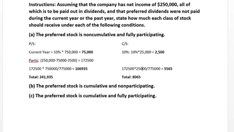 Thumbnail for Module 5 Video 6 Part 2 Preferred Dividends