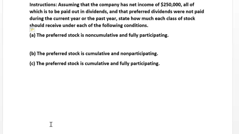 Thumbnail for Module 5 Video 6 Part 1 Preferred Dividends