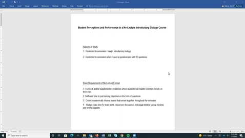 Thumbnail for Perceptions and Performance of Students in a Required No-lecture Biology Course