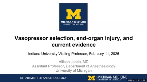 Thumbnail for AGR- Push Dose Phenylephrine vs Norepinephrine - Dr. Allison Janda - 02.011.2026
