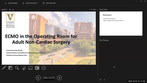 Thumbnail for AGR- VV and VA ECMO for the Non-cardiac Anesthesiologist - Dr. Christina Jelly - 10.02.2024