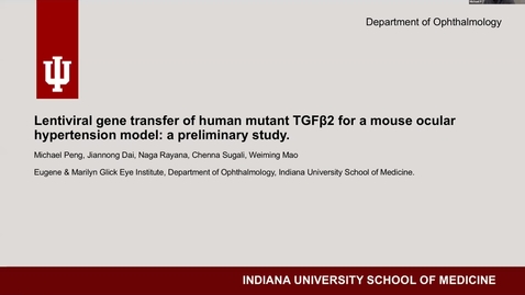 Thumbnail for entry Lentiviral gene transfer of human mutant TGFβ2 for a mouse ocular hypertension model: A premilinary study