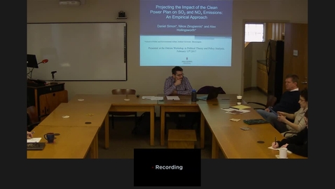 Thumbnail for 02/13/2017 Colloquium Series - Nikos Zirogiannis: “Projecting the Impact of the Clean Power Plan on SO2 and NOx Emissions: An Empirical Approach”