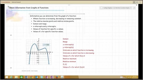 Thumbnail for B111 M123 College Algebra, Info from Function Graphs, 2.2
