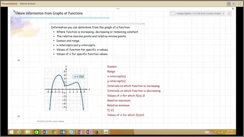 Thumbnail for entry B111 M123 College Algebra, Info from Function Graphs, 2.2