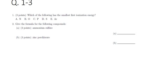 Thumbnail for CHEM-C 105 Quiz 7 - Fall 2016 - worked solution