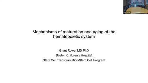 Thumbnail for IUSCCC Grand Rounds 10/27/2023: “Mechanisms of maturation and aging of the hematopoietic system”  Grant Rowe, MD, PhD
Director, Bone Marrow Faiure Clinic, Dana-Farber Cancer Institute and Assistant Professor of Pediatrics, Harvard Medical School
