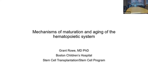 Thumbnail for entry IUSCCC Grand Rounds 10/27/2023: “Mechanisms of maturation and aging of the hematopoietic system”  Grant Rowe, MD, PhD
Director, Bone Marrow Faiure Clinic, Dana-Farber Cancer Institute and Assistant Professor of Pediatrics, Harvard Medical School
