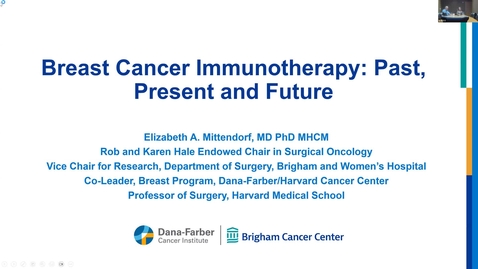 Thumbnail for IUSCCC Grand Rounds 1/31/2025: &quot;Breast Cancer Immunotherapy: Past, Present and Future&quot; Elizabeth Mittendorf, MD, PhD, MHCM  Professor of Surgery, Harvard Medical School, Dana-Farber Cancer Institute