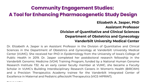 Thumbnail for The MPRINT Webinar Series: &quot;Community Engagement Studies: A Tool for Enhancing Pharmacogenetic Study Design&quot;