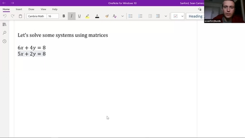 Thumbnail for entry Alg 3.4: Solving 2x2 Linear Systems using Matrices - Example 1