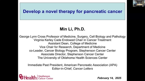 Thumbnail for IUSCCC Grand Rounds 2/14/2025: &quot;Develop a novel therapy for pancreatic cancer&quot;Min Li, PhD   George Lynn Cross Research Professor of Medicine, Surgery, and Cell Biology