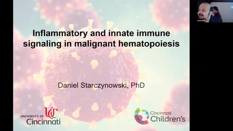 Thumbnail for IUSCCC Seminar 5/12/2022: 
“Inflammatory and innate immune signaling in 
malignant hematopoiesis” Dan Starynowski, PhD
Katherine Stewart Waters Endowed Chair of Hematologic Malignancies, Professor, UC Department of Pediatrics
Cincinnati Childrens Hospital
