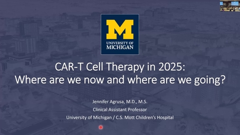 Thumbnail for IUSCCC Seminar 5/22/2025: “CAR-T Cell Therapy in 2025: Where are we now and where are we going?” Jenny Agrusa,M.D., Clinical Assistant Professor,  Univ. of Michigan